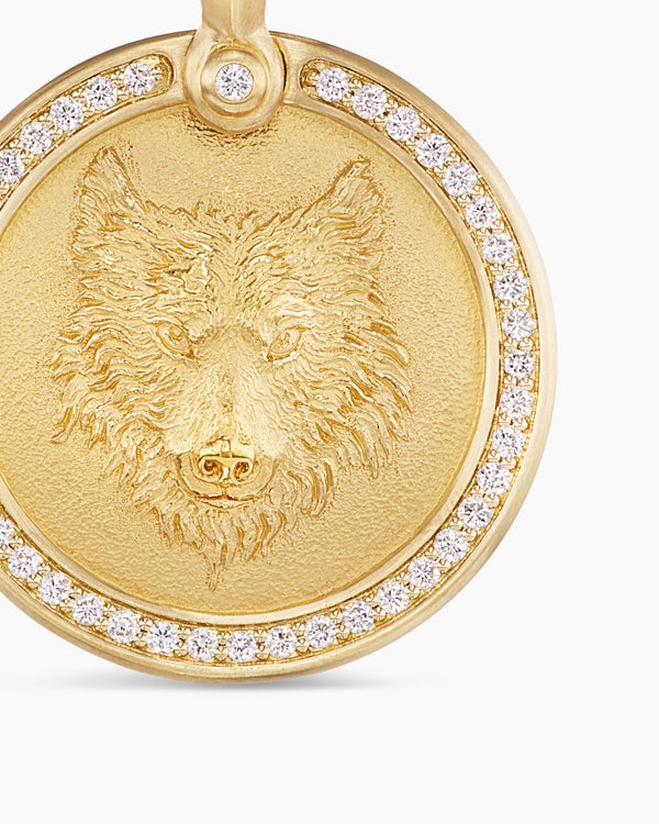 Petrvs® Wolf Amulet in 18K Yellow Gold with Diamonds, 21mm