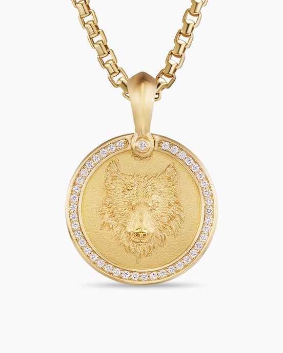 Petrvs® Wolf Amulet in 18K Yellow Gold with Diamonds, 21mm