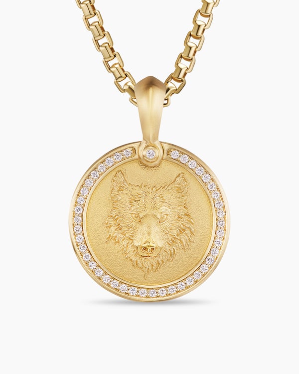 Petrvs® Wolf Amulet in 18K Yellow Gold with Diamonds, 21mm