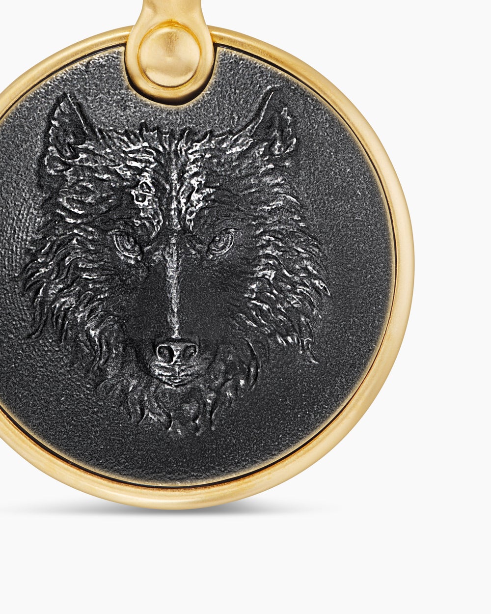 Mens Petrvs® Wolf Amulet in 18K Yellow Gold with Black Onyx, 21mm