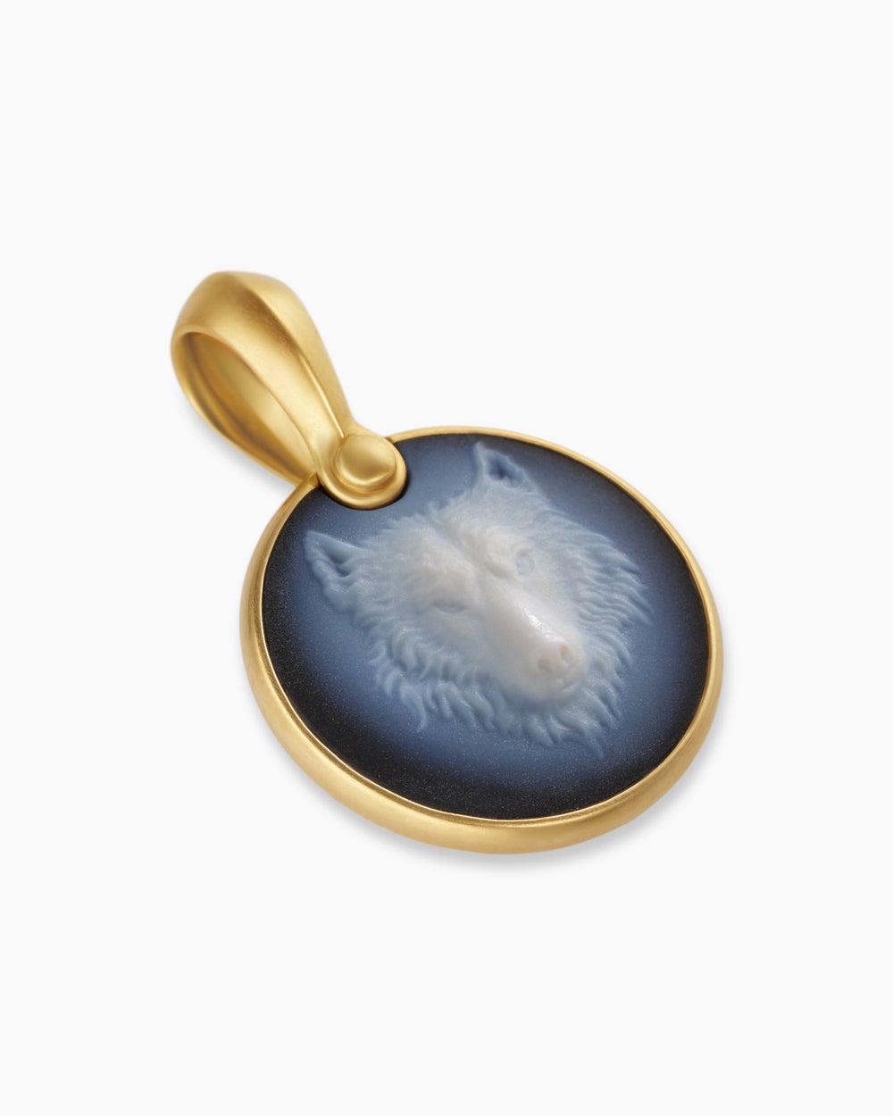 Amulette loup Petrvs® en or jaune 18 carats avec agate rubanée, 21 mm hommes