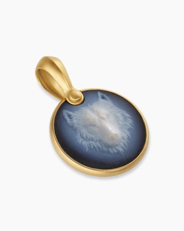 Petrvs® Wolf Amulet in 18K Yellow Gold with Banded Agate, 21mm