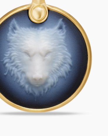 Petrvs® Wolf Amulet in 18K Yellow Gold with Banded Agate, 21mm