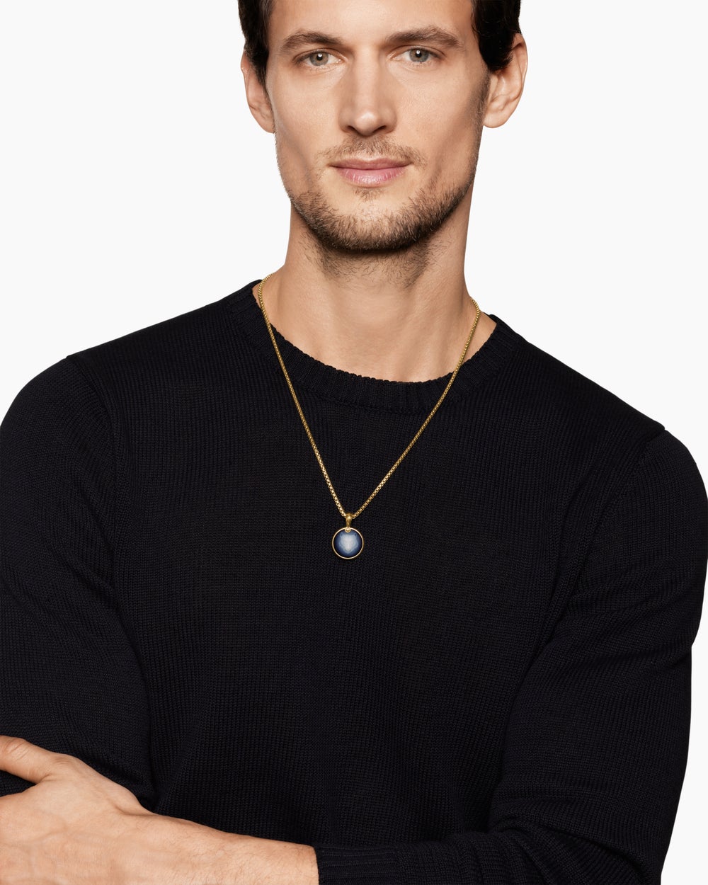 Amulette loup Petrvs® en or jaune 18 carats avec agate rubanée, 21 mm hommes