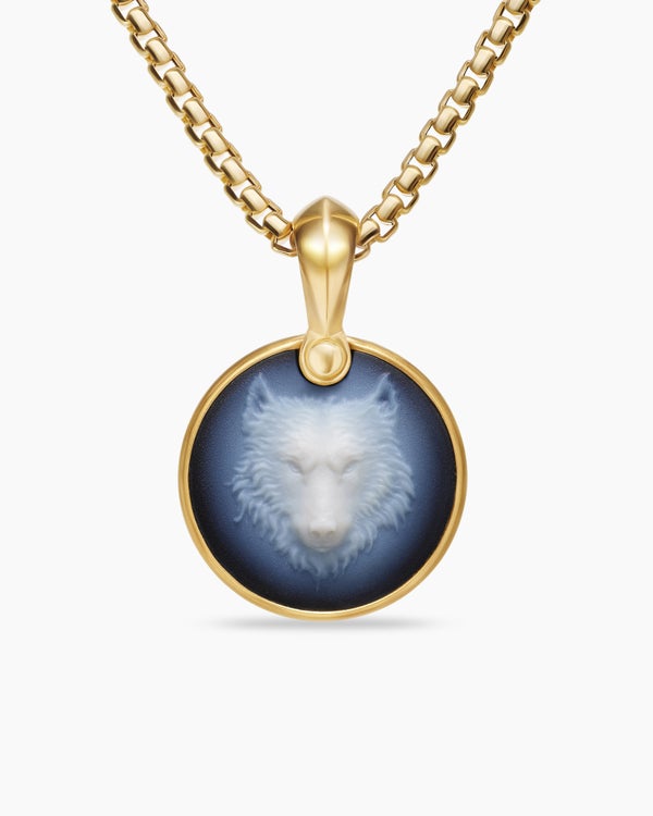 Petrvs® Wolf Amulet in 18K Yellow Gold with Banded Agate, 21mm