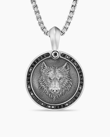 Petrvs® Wolf Amulet in Sterling Silver with Black Diamonds, 30.3mm