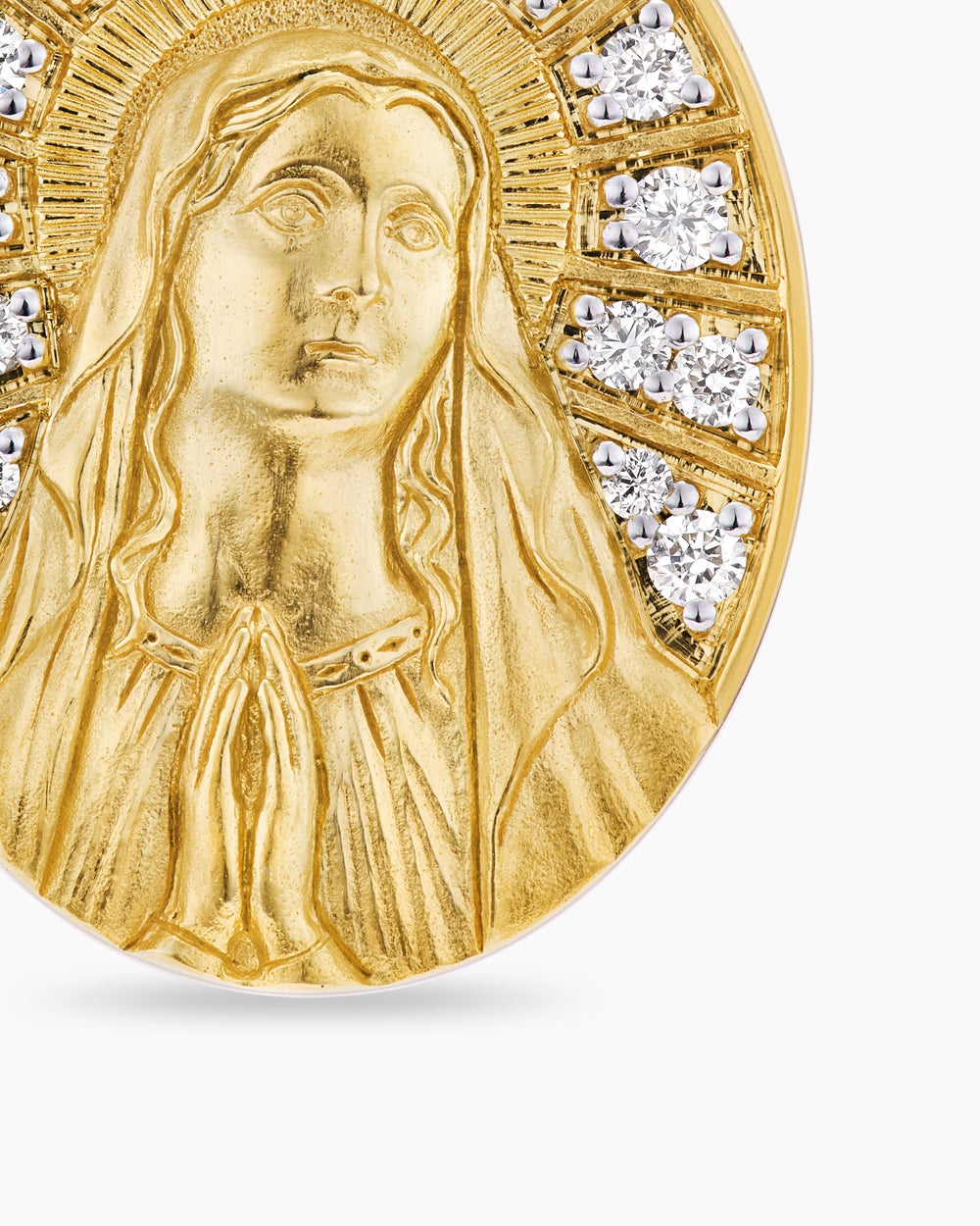 Mens Mary Amulet in 18K Yellow Gold with Diamonds, 20mm