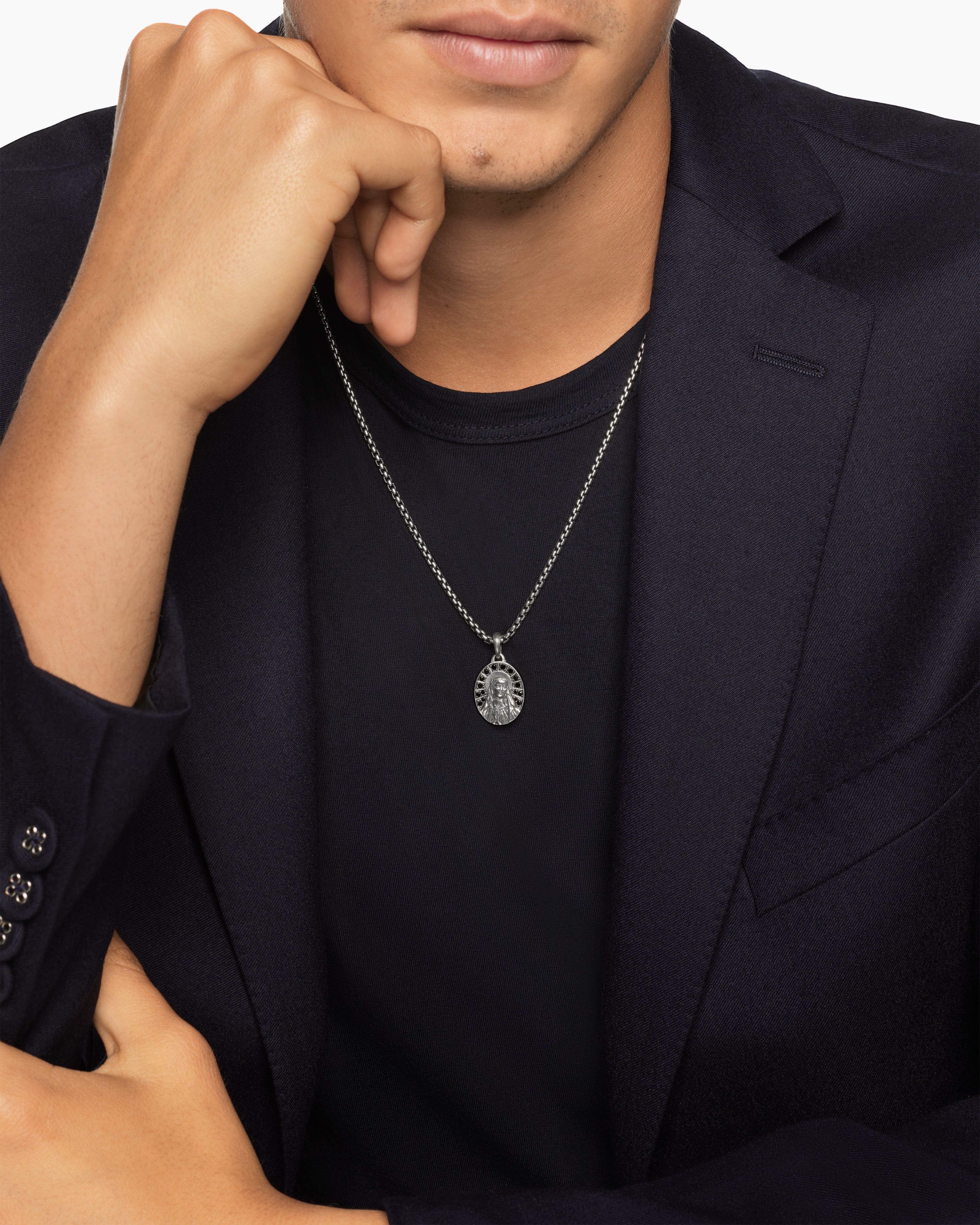 Mary Amulet in Sterling Silver with Black Diamonds 20mm