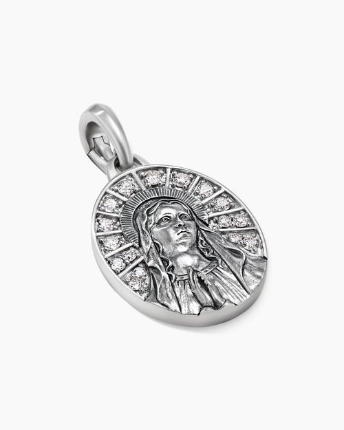 Mens Mary Amulet in Sterling Silver with Diamonds, 20mm