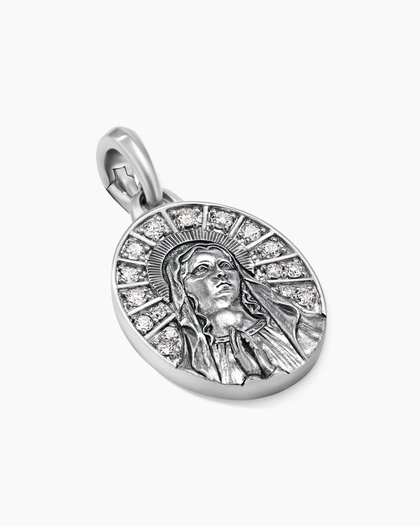 Mary Amulet in Sterling Silver with Diamonds, 20mm