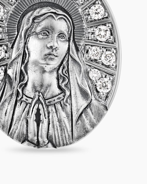 Mens Mary Amulet in Sterling Silver with Diamonds, 20mm