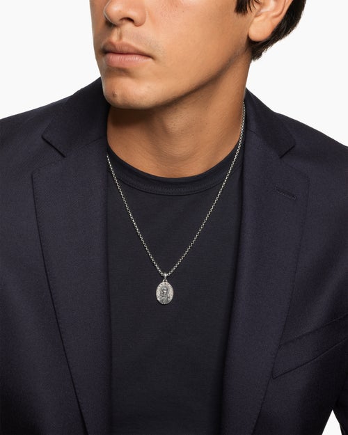 Mens Mary Amulet in Sterling Silver with Diamonds, 20mm