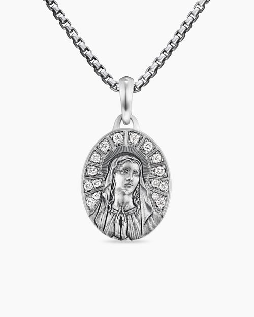 Mens Mary Amulet in Sterling Silver with Diamonds, 20mm