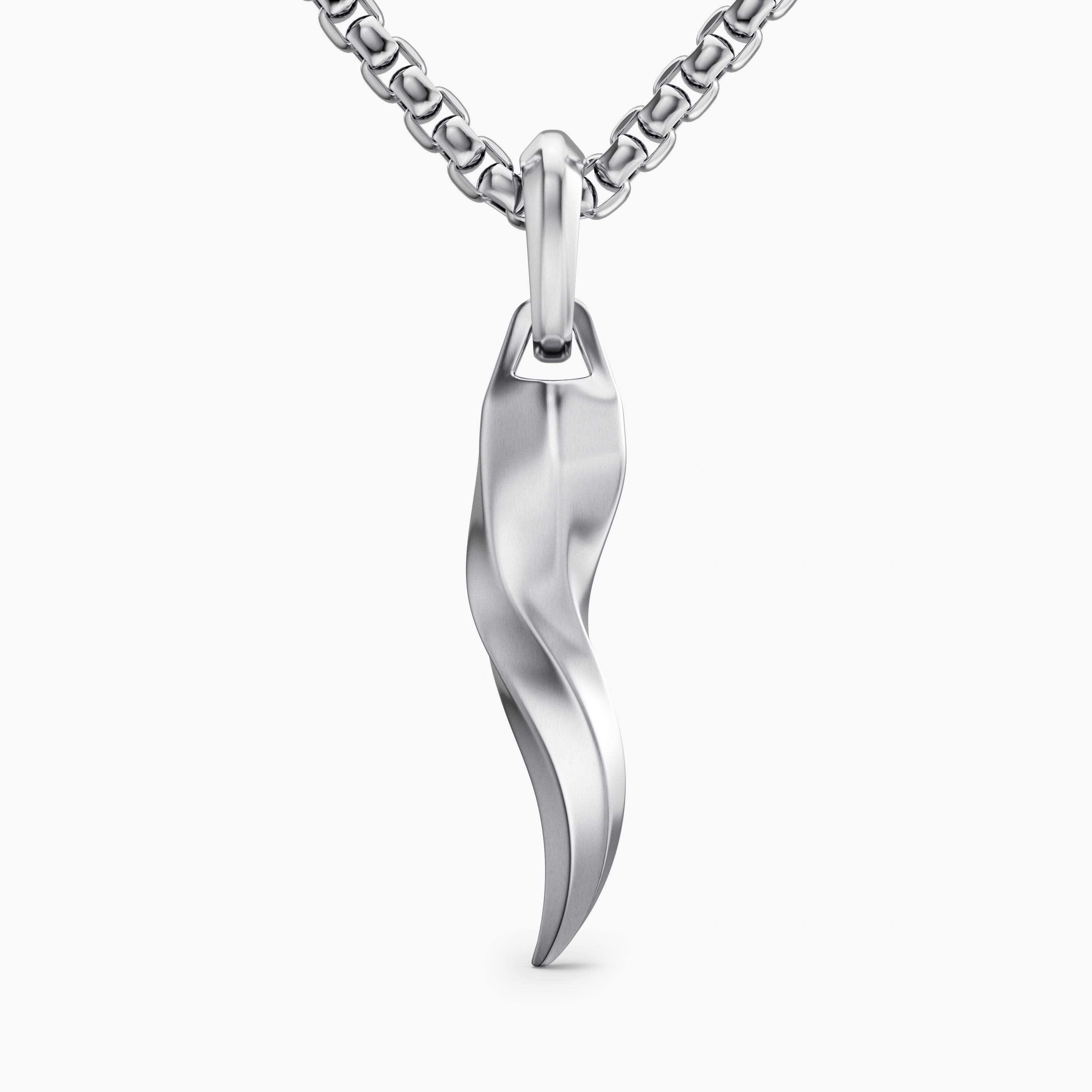 Mens Cornicello Amulet in Sterling Silver, 30.6mm
