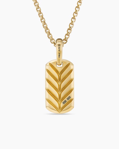 Mens Chevron Tag in 18K Yellow Gold with Black Diamonds, 21mm