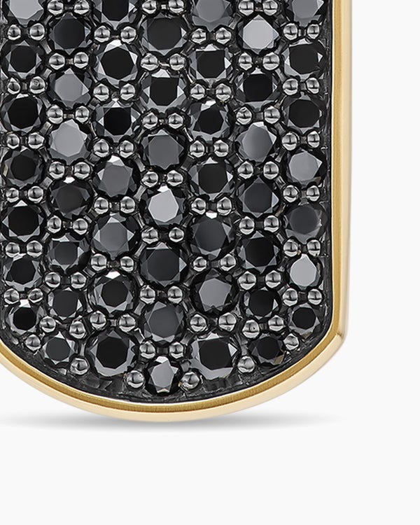 Chevron Tag in 18K Yellow Gold with Black Diamonds, 21mm