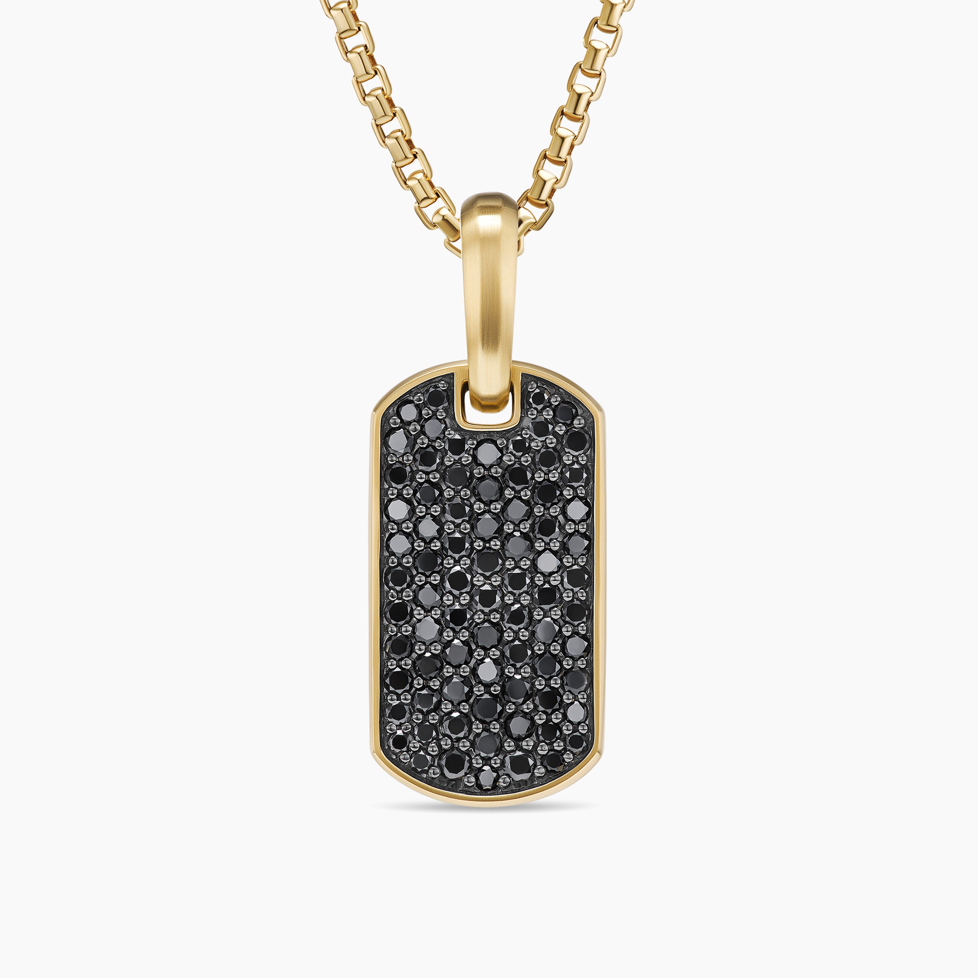Mens Chevron Tag in 18K Yellow Gold with Black Diamonds, 21mm