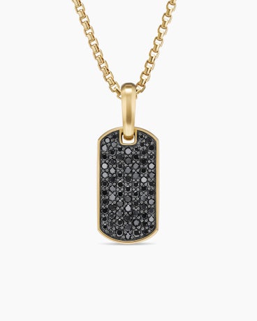 Chevron Tag in 18K Yellow Gold with Black Diamonds, 21mm