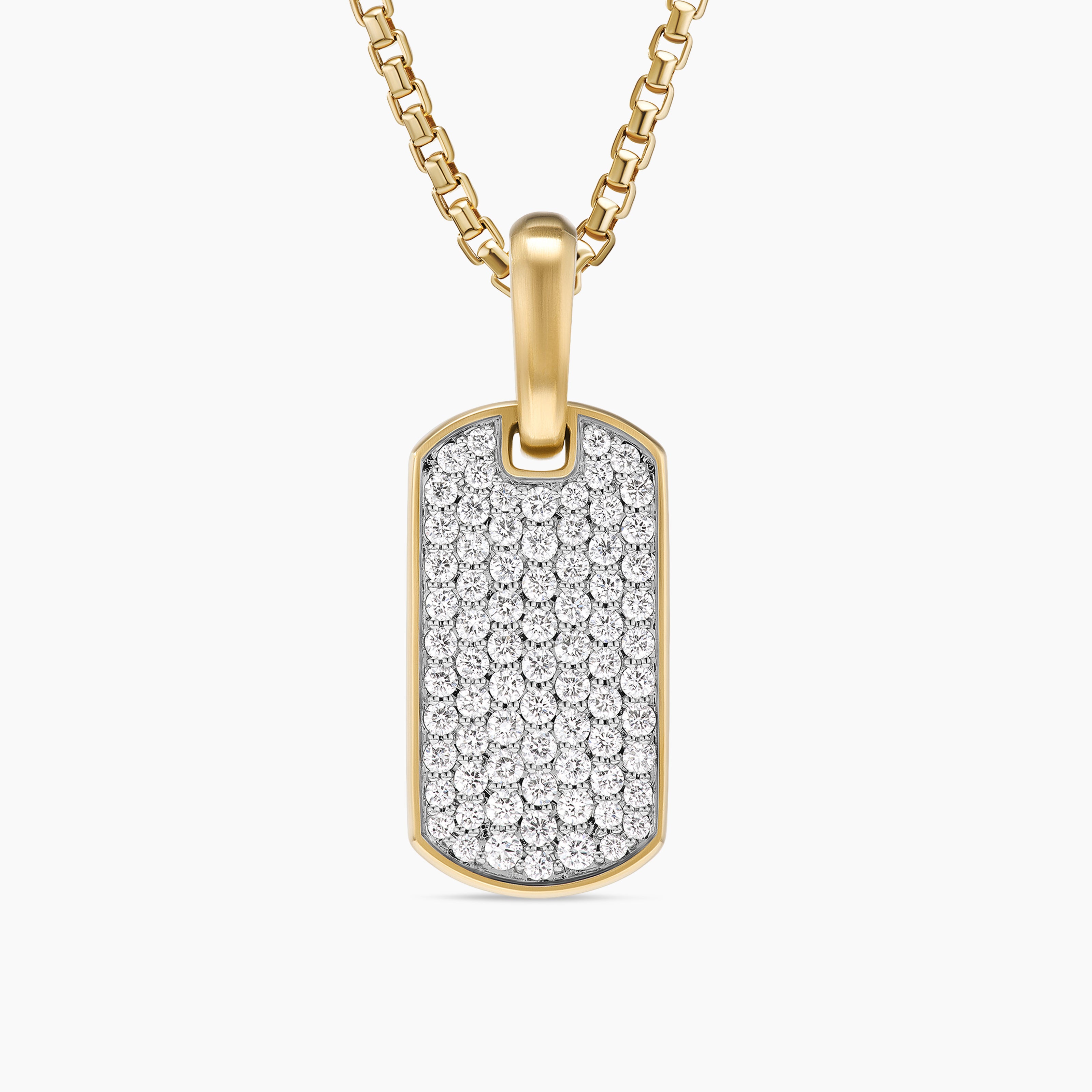 Mens Chevron Tag in 18K Yellow Gold with Diamonds, 21mm