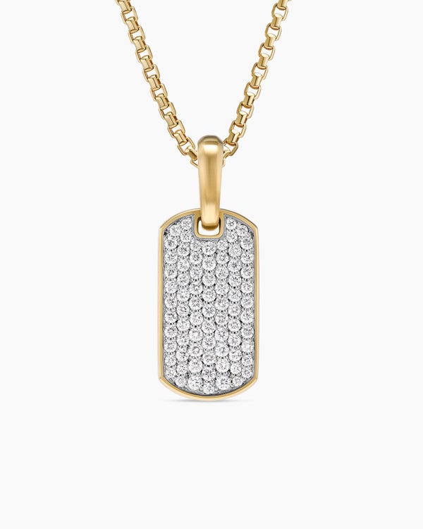 Chevron Tag in 18K Yellow Gold with Diamonds, 21mm