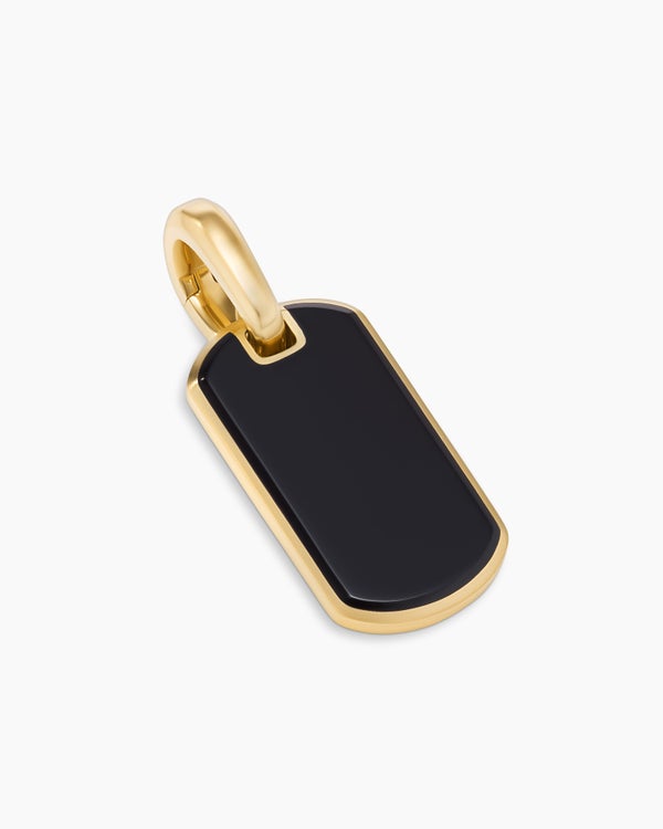 Chevron Tag in 18K Yellow Gold with Black Onyx, 21mm
