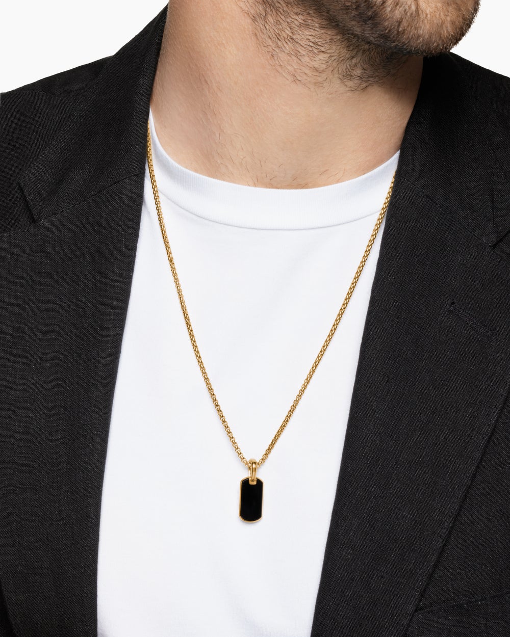 Médaille Chevron en or jaune 18 carats avec onyx noir, 21 mm homme