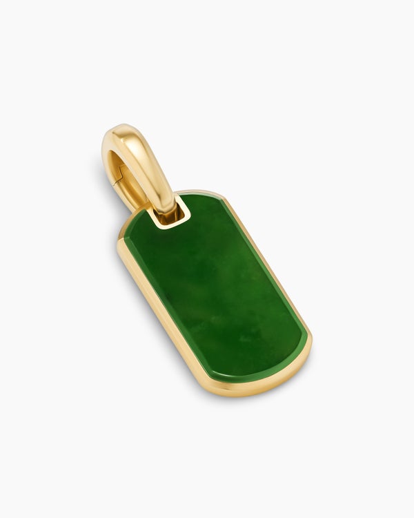 Chevron Tag in 18K Yellow Gold with Nephrite Jade, 21mm
