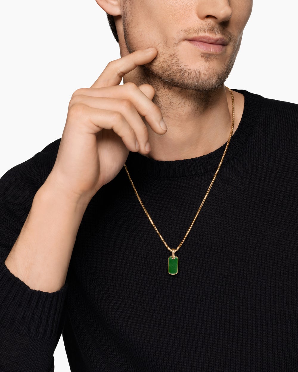 Médaille Chevron en or jaune 18 carats avec jade néphrite, 21 mm homme