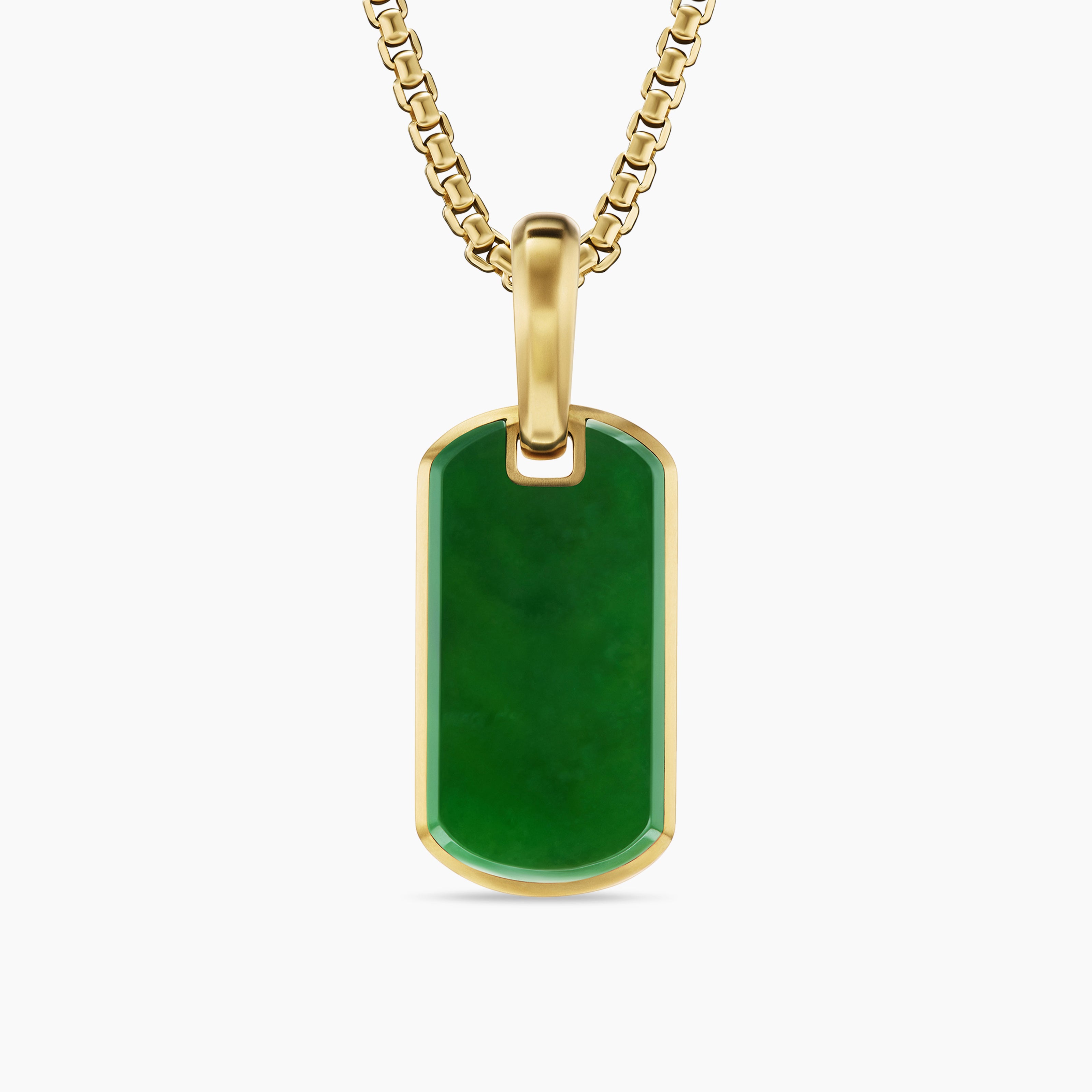 Mens Chevron Tag in 18K Yellow Gold with Nephrite Jade, 21mm