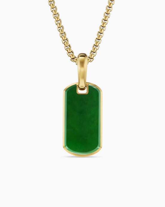 Chevron Tag in 18K Yellow Gold with Nephrite Jade, 21mm