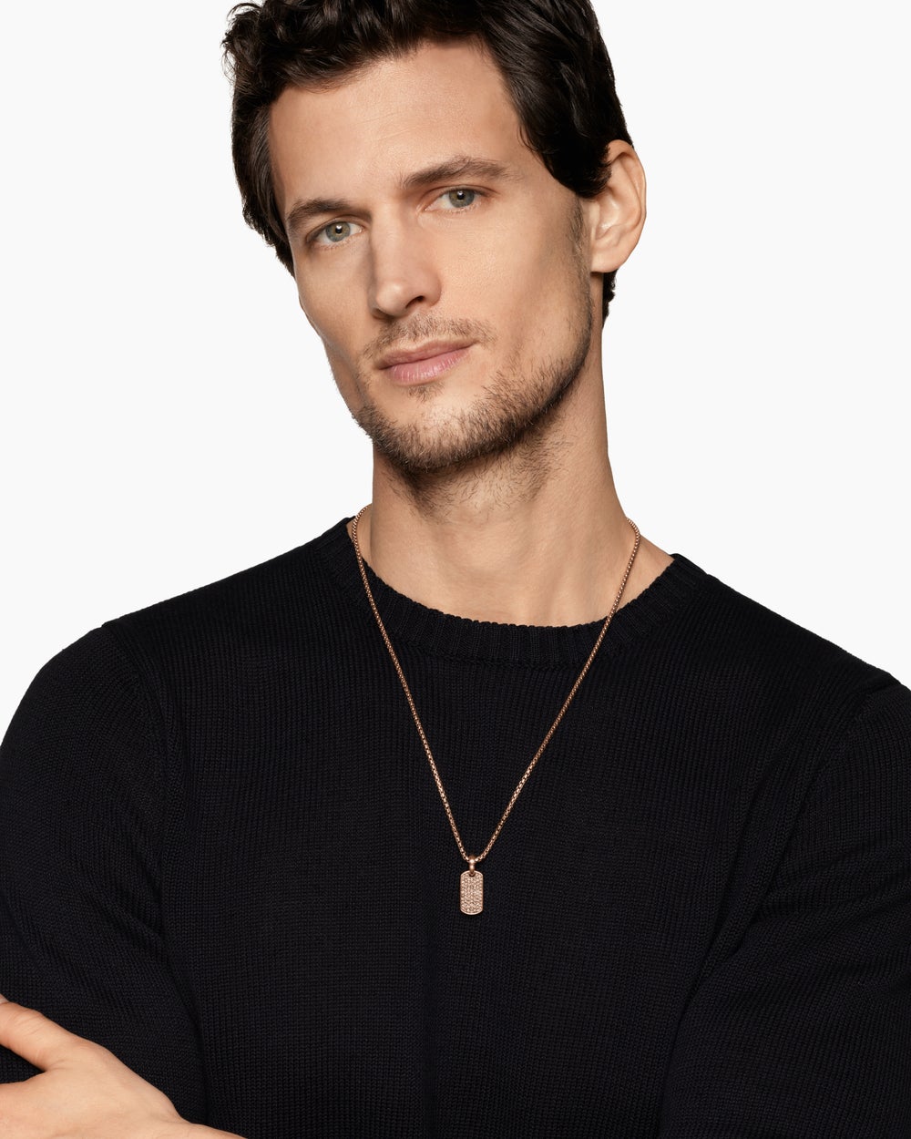 Médaille Chevron en or rose 18 carats avec diamants cognac, 21 mm homme