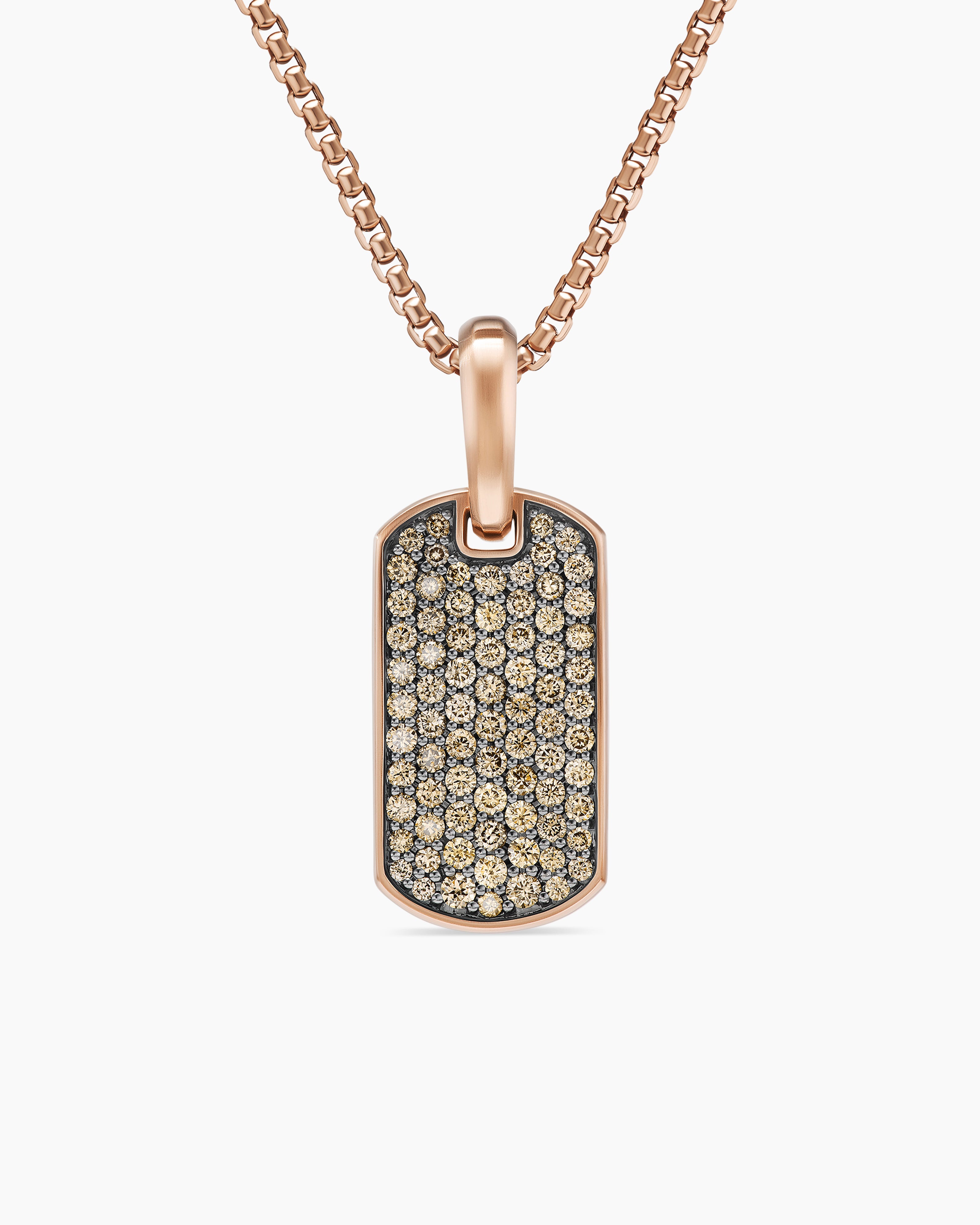 Mens Chevron Tag in 18K Rose Gold with Cognac Diamonds, 21mm