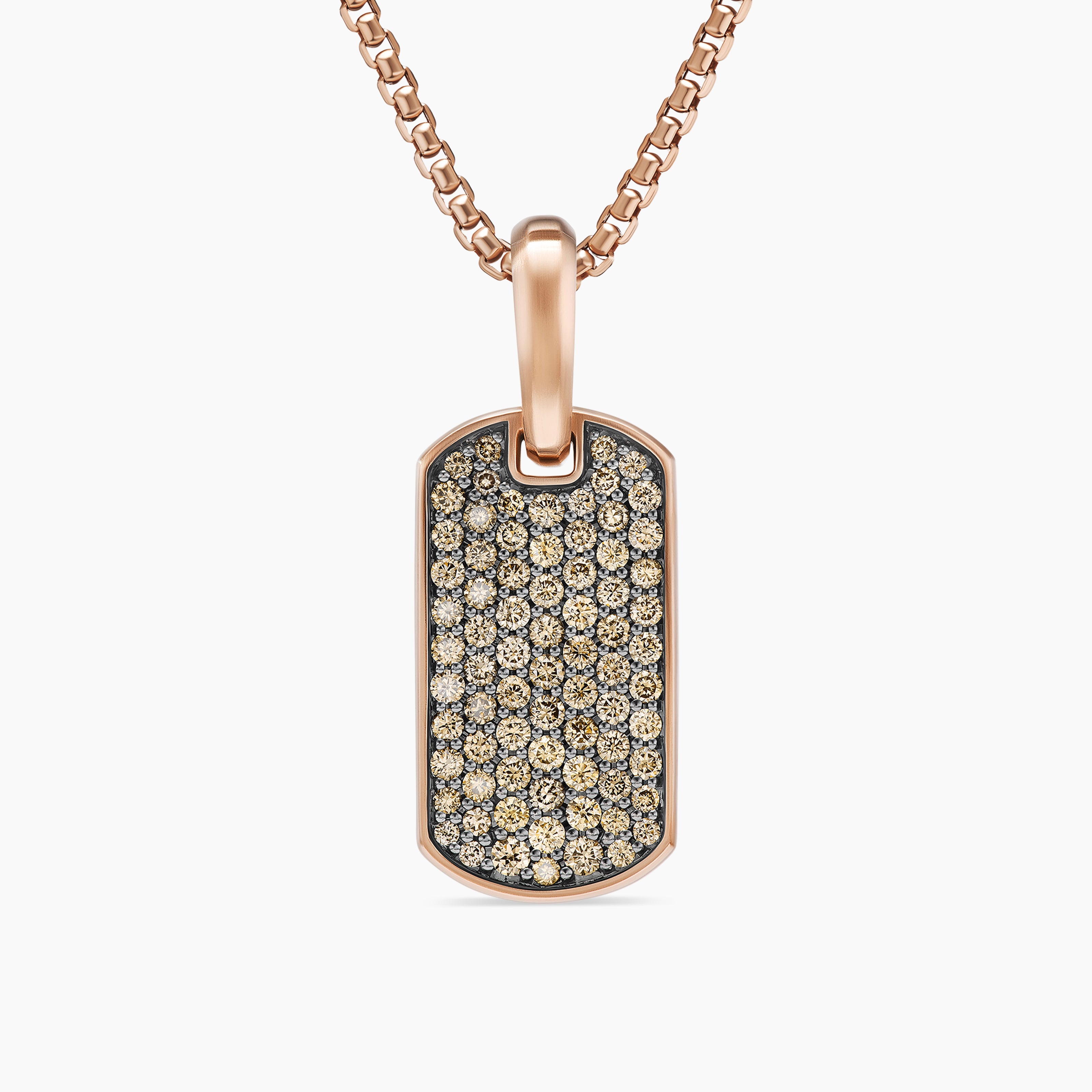 M&eacute;daille Chevron en or rose 18 carats avec diamants cognac, 21 mm hommes 