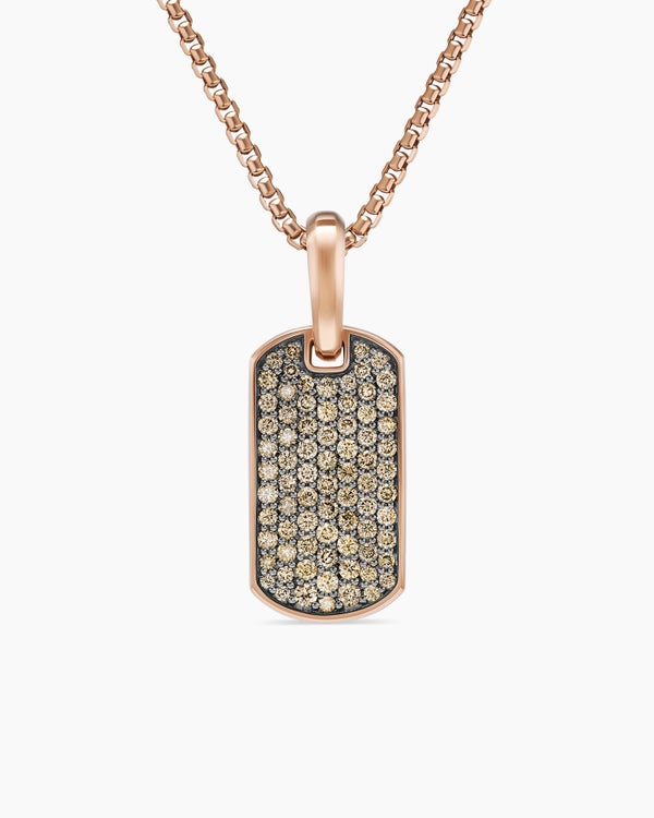 Chevron Tag in 18K Rose Gold with Cognac Diamonds, 21mm