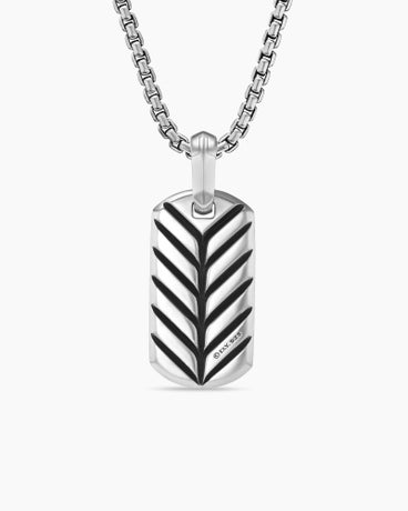 Chevron Tag in Sterling Silver with Black Diamonds, 21mm