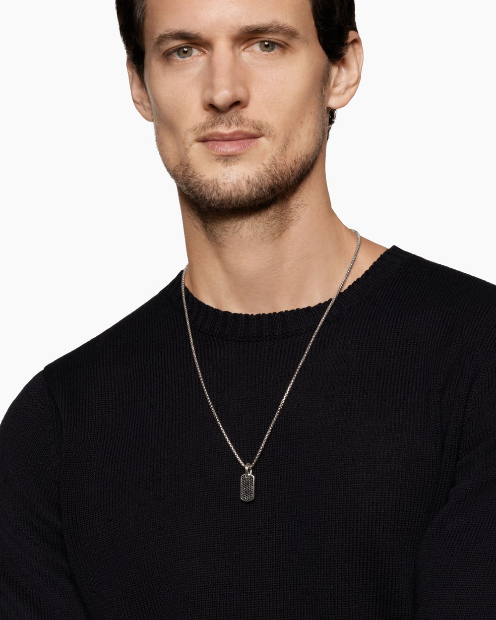 Médaille Chevron en argent massif avec diamants noirs, 21 mm homme