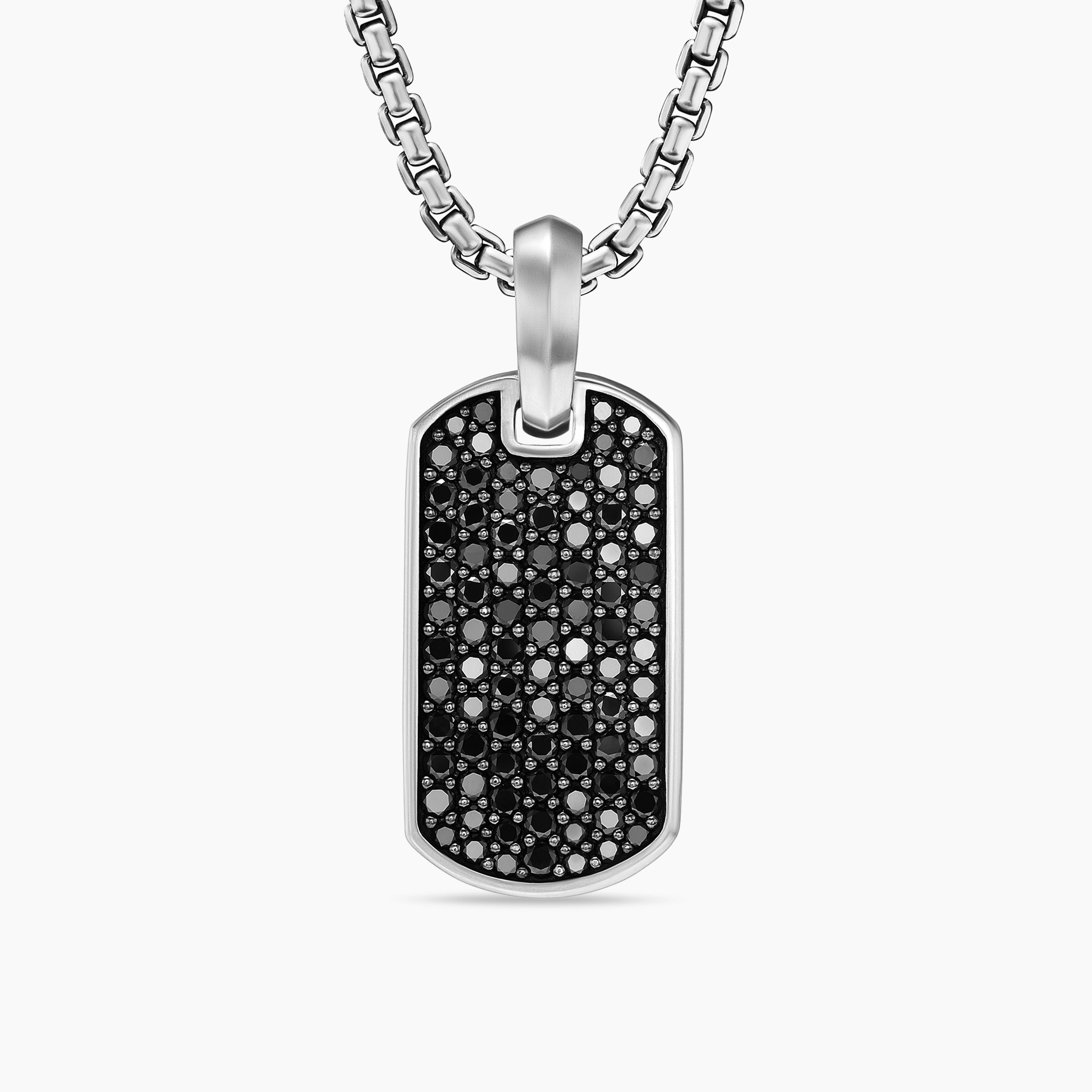 Mens Chevron Tag in Sterling Silver with Black Diamonds, 21mm