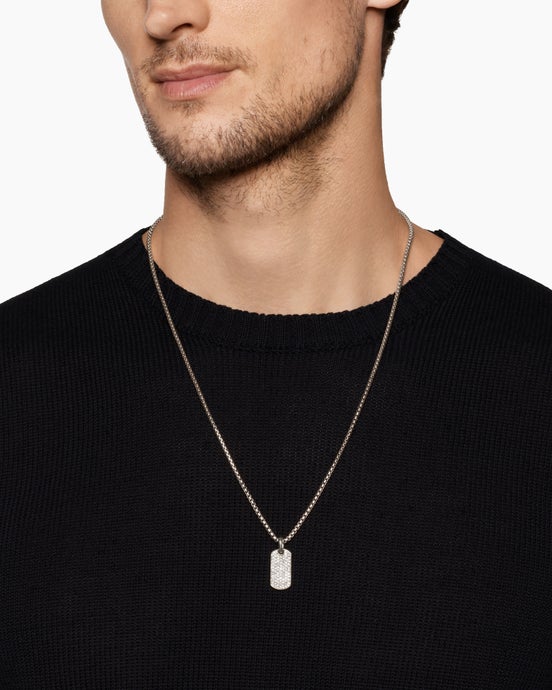 Chevron Tag in Sterling Silver with Diamonds, 21mm