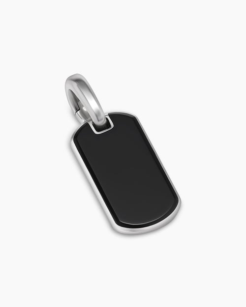 Mens Chevron Tag in Sterling Silver with Black Onyx, 21mm