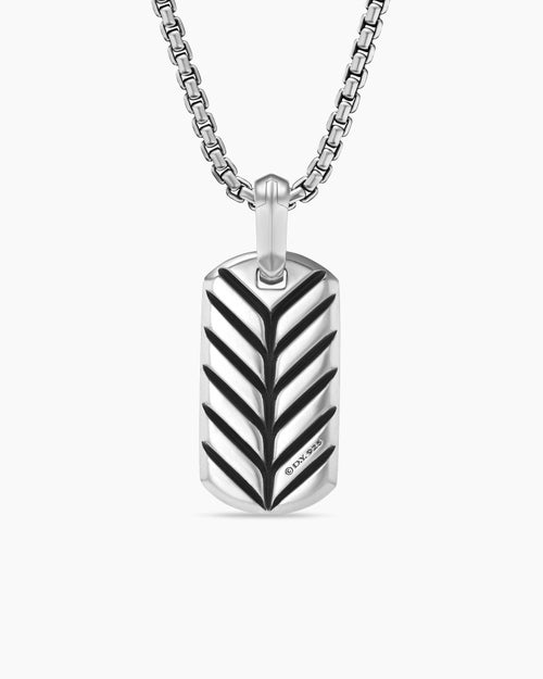 Mens Chevron Tag in Sterling Silver with Black Onyx, 21mm