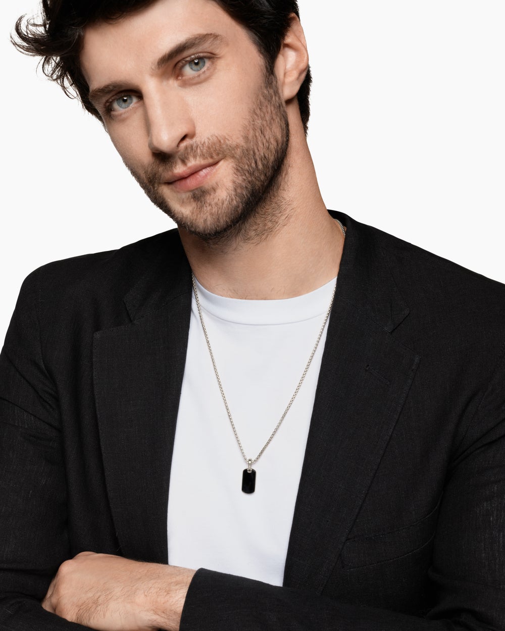 Médaille Chevron en argent massif avec onyx noir, 21 mm homme