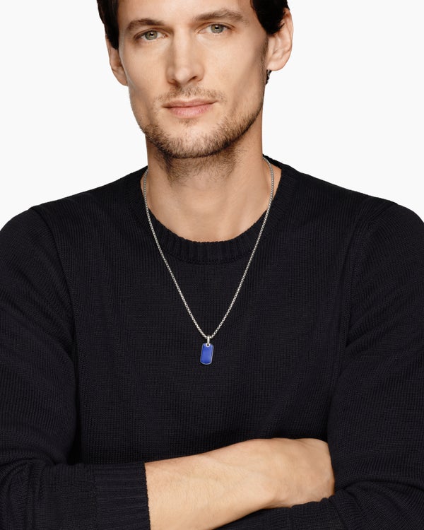 Médaille Chevron en argent sterling avec lapis-lazuli, 21 mm