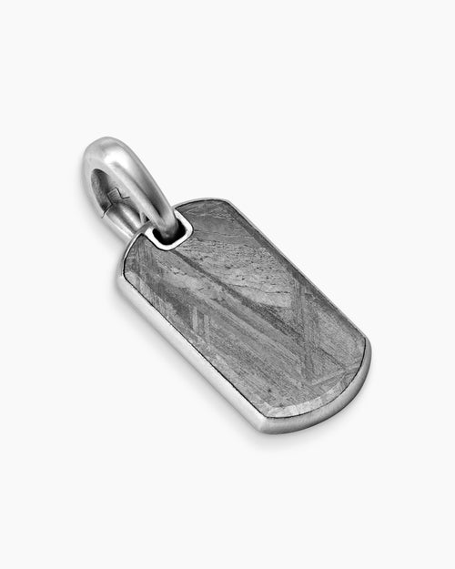 Mens Chevron Tag in Sterling Silver with Meteorite, 21mm