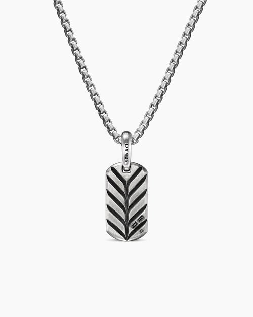 Mens Chevron Tag in Sterling Silver with Meteorite, 21mm