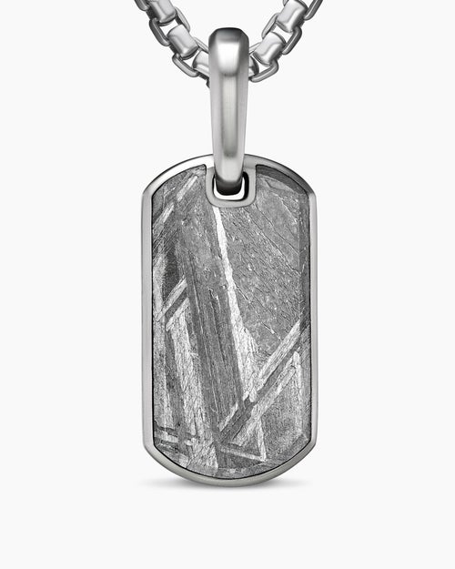 Mens Chevron Tag in Sterling Silver with Meteorite, 21mm