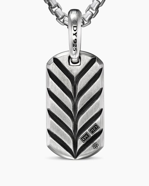Mens Chevron Tag in Sterling Silver with Meteorite, 21mm