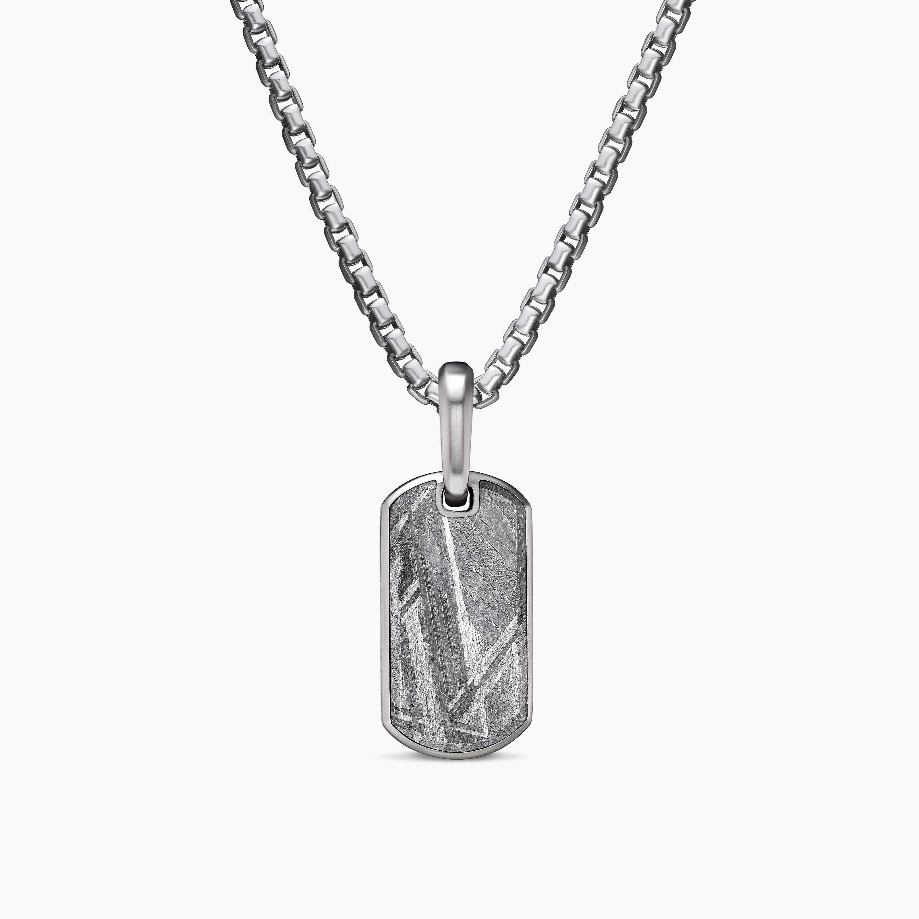 Mens Chevron Tag in Sterling Silver with Meteorite, 21mm