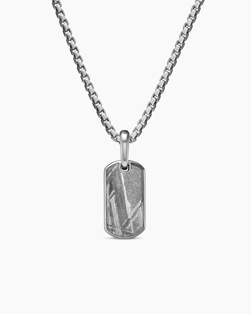Mens Chevron Tag in Sterling Silver with Meteorite, 21mm