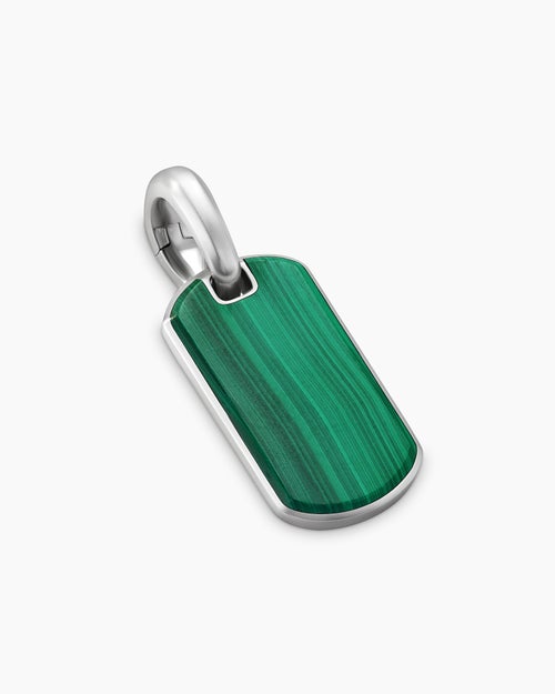 Mens Chevron Tag in Sterling Silver with Malachite, 21mm