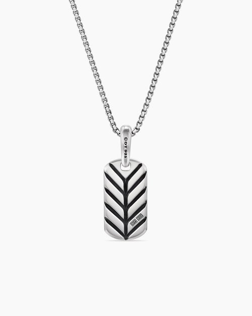 Mens Chevron Tag in Sterling Silver with Malachite, 21mm